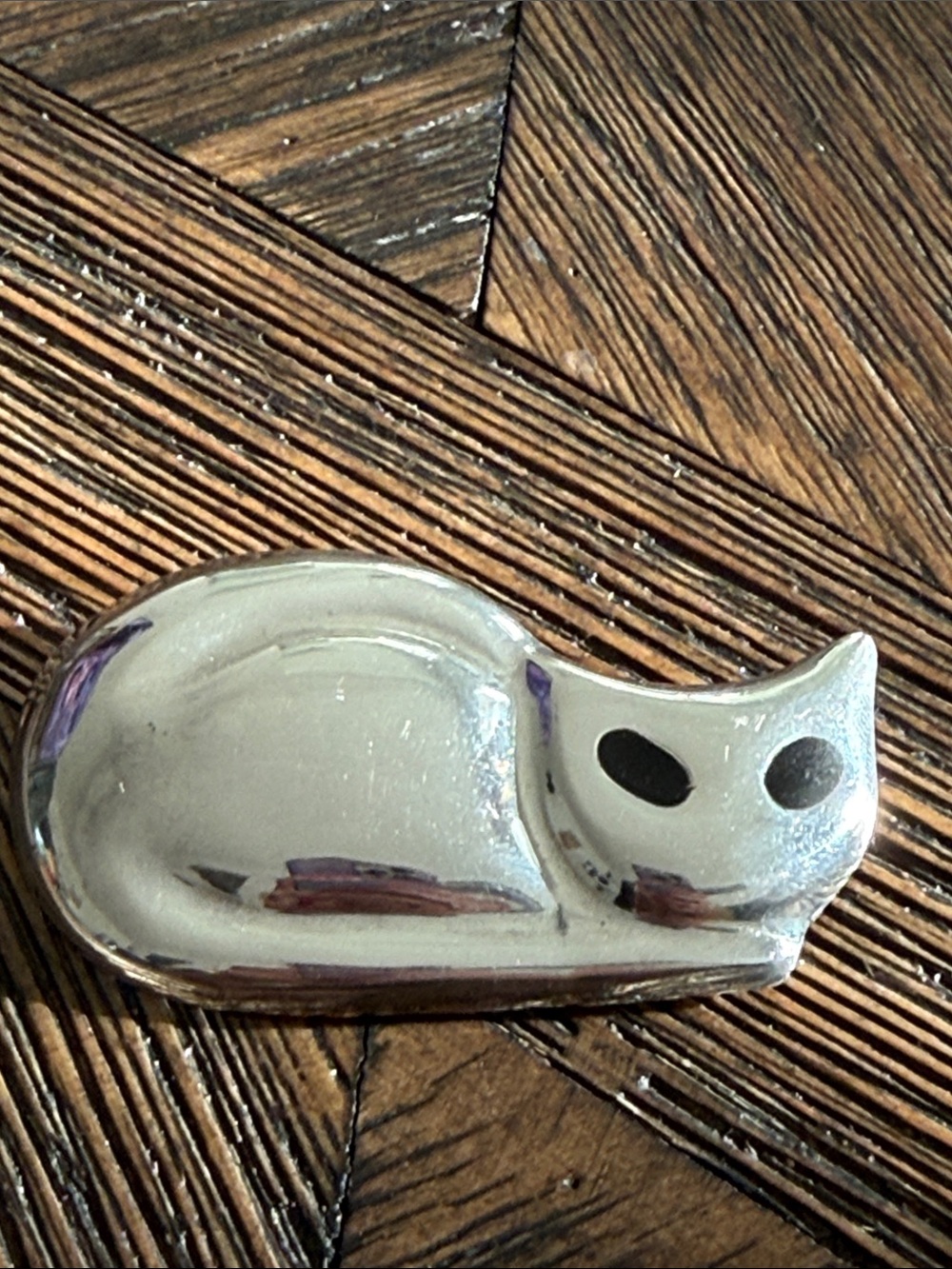 Vintage Taxco Sterling Silver Large Cat Brooch Pin Enamel Eyes Mexico Modernist